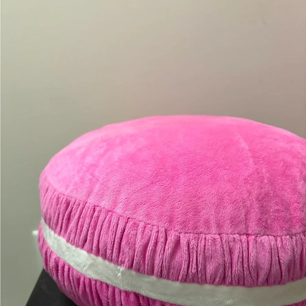 Round Plush Decorative Pillow in Bright Pink with White Band